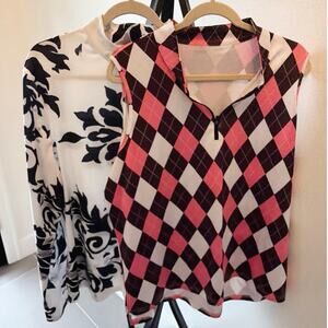 Set 2 Curvy Plus 3X Golf Shirts 
Pink Brown Print Tank White Black Long Sleeve